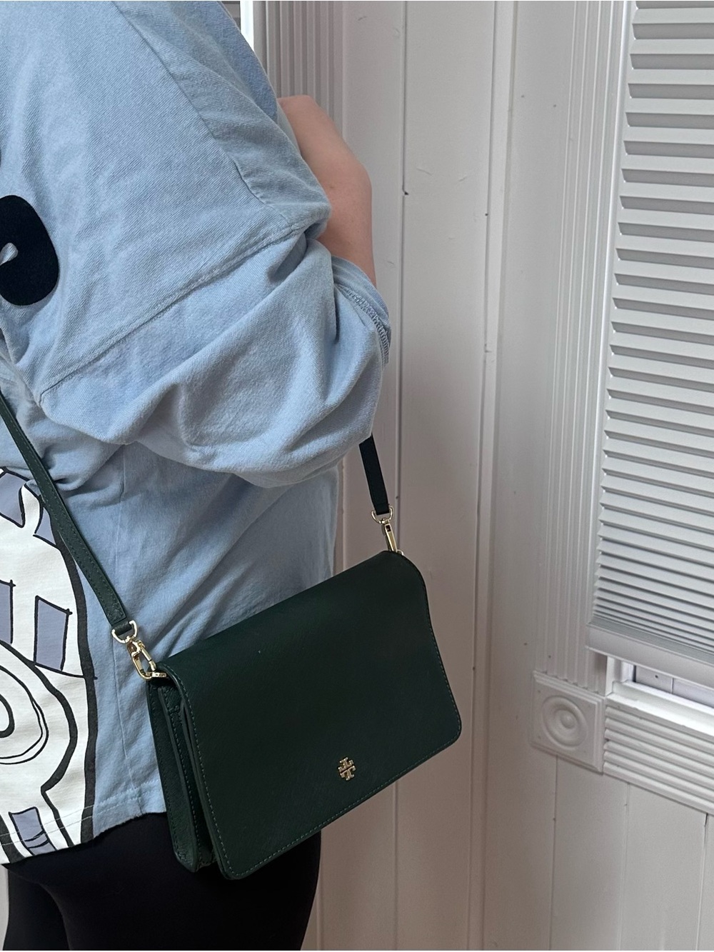 Tory Burch Green Saffiano Leather Crossbody Wallet Bag